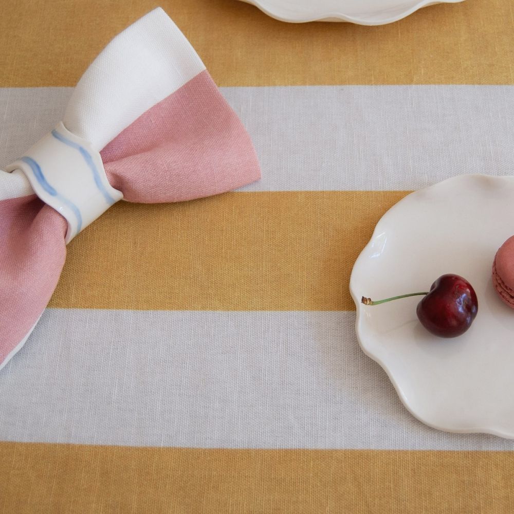 Wide Striped Linen Napkin - Pink - Set of 4