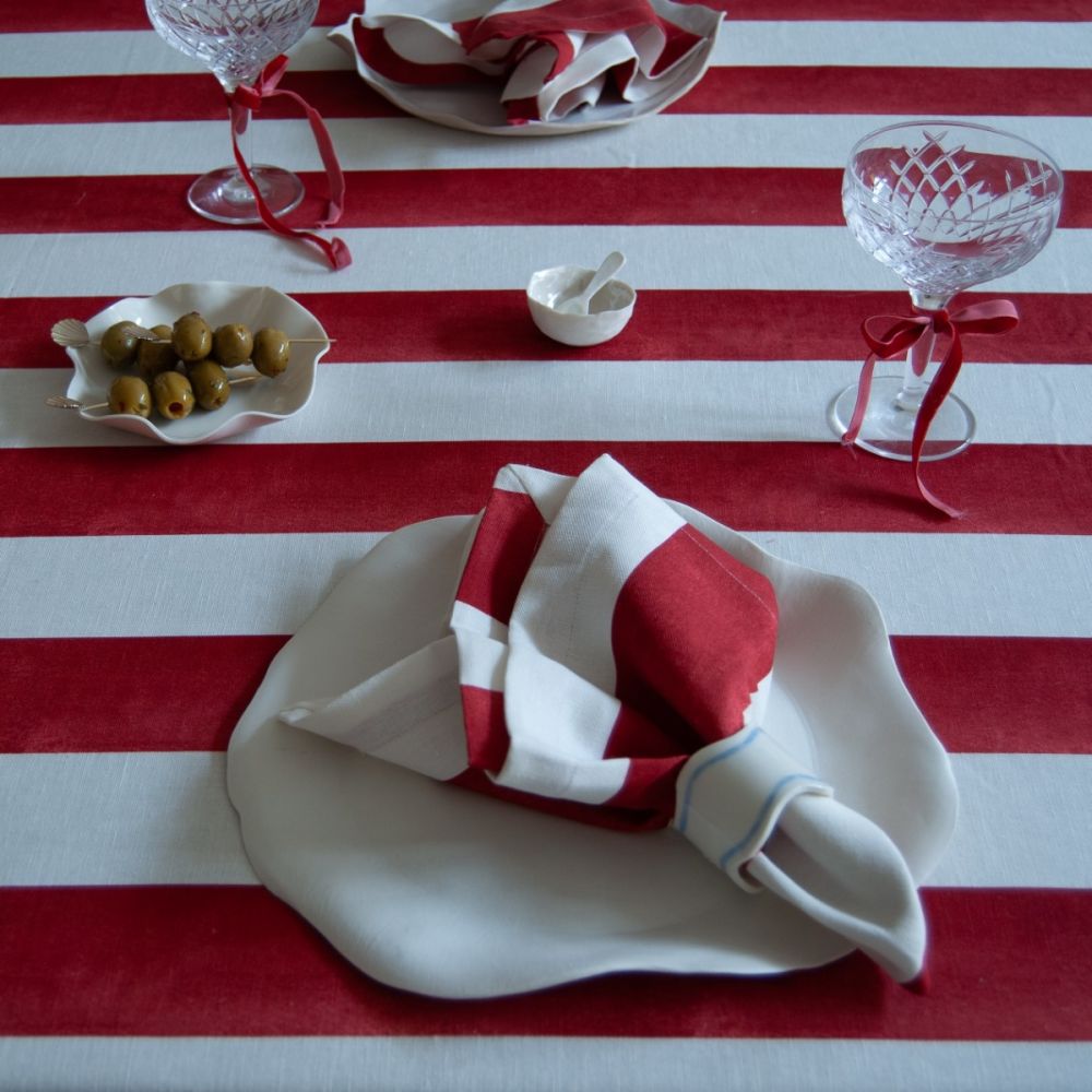 Wide Striped Linen Napkin - Red - Set of 4