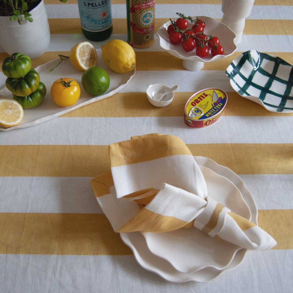 Wide Striped Linen Napkin - Yellow - Set of 4