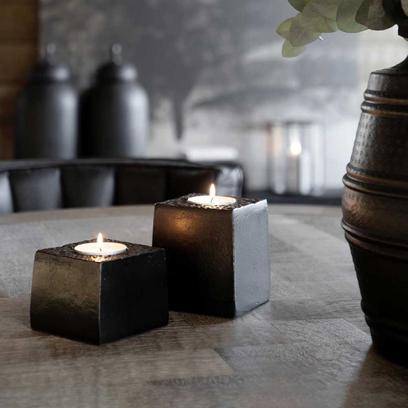 Rustic large aluminium tea light in antique bronze finish