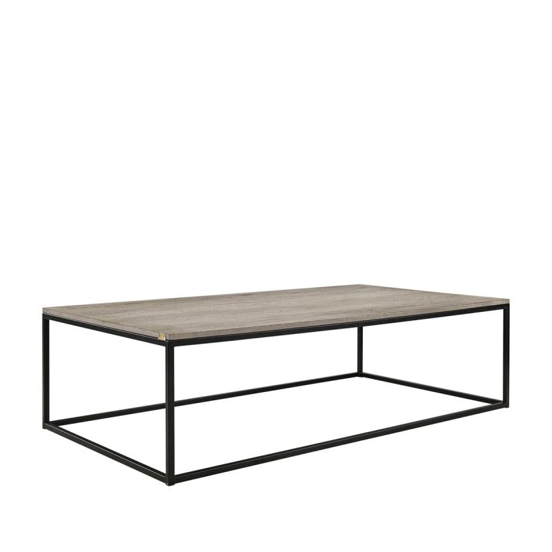 Minimal grey rectangle coffee table with wood top in small