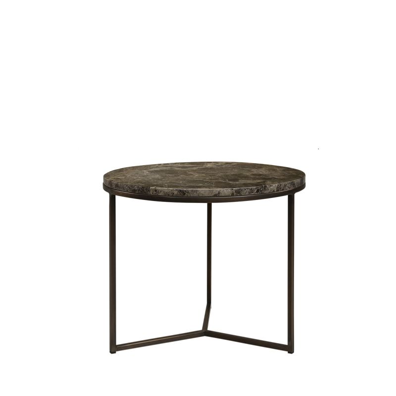 Brown marble coffee table with minimalist black legs in small