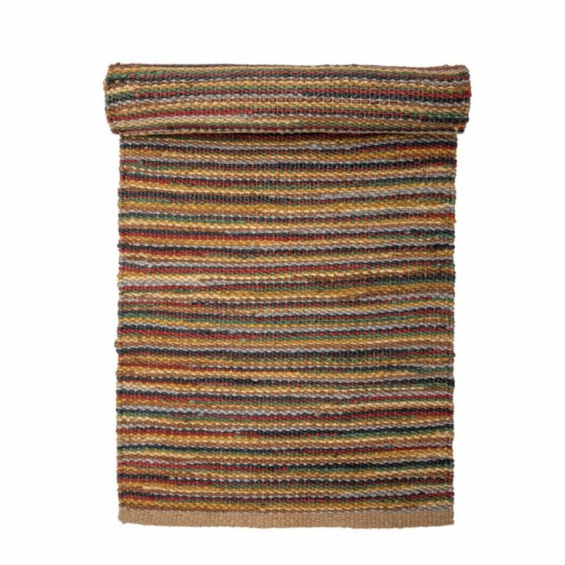 Multicoloured striped rug composed of jute