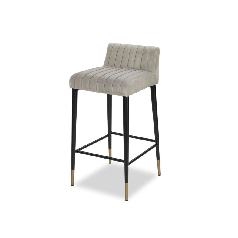 Grey velvet counter stool with fluted back rest and seat