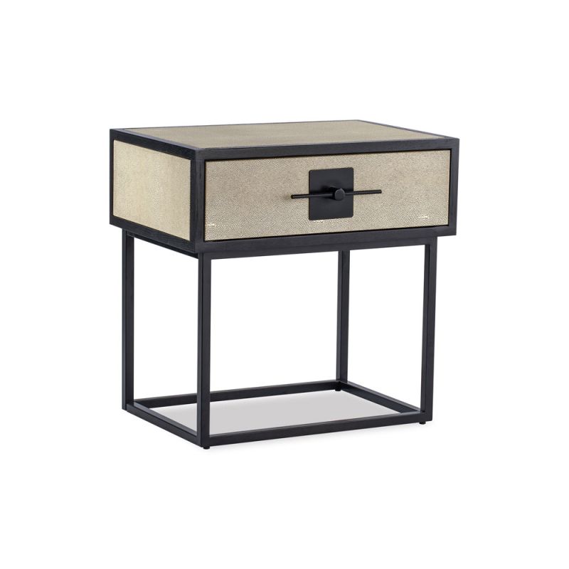 Beige shagreen bedside table with black frame and horizontal handle