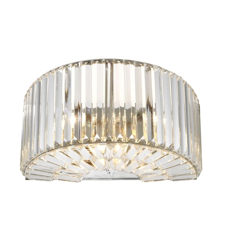 A dazzling nickel finish semi-circle wall lamp with crystal glass rods 