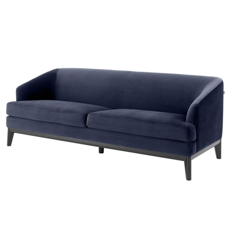 Designer midnight blue velvet modern design sofa with thick black legs