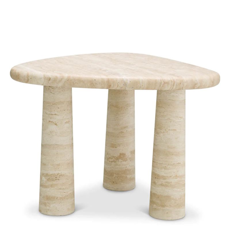 organic three sided travertine side table - small