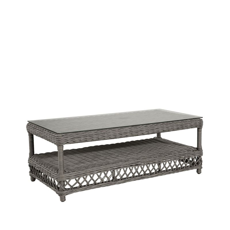 Charming grey wicker coffee table with glass top