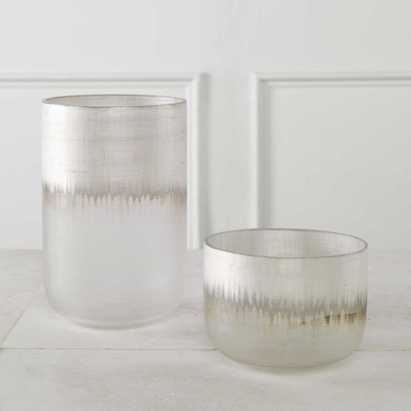 Set of 2 glass vases with silver drip accents 
