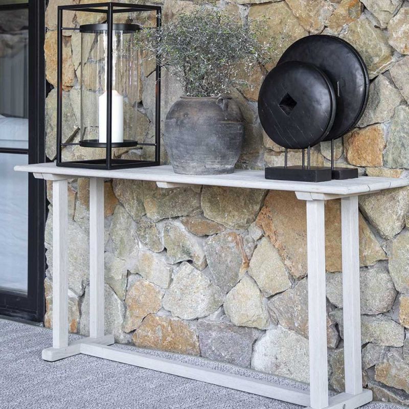 Wooden slim rectangular outdoor console table