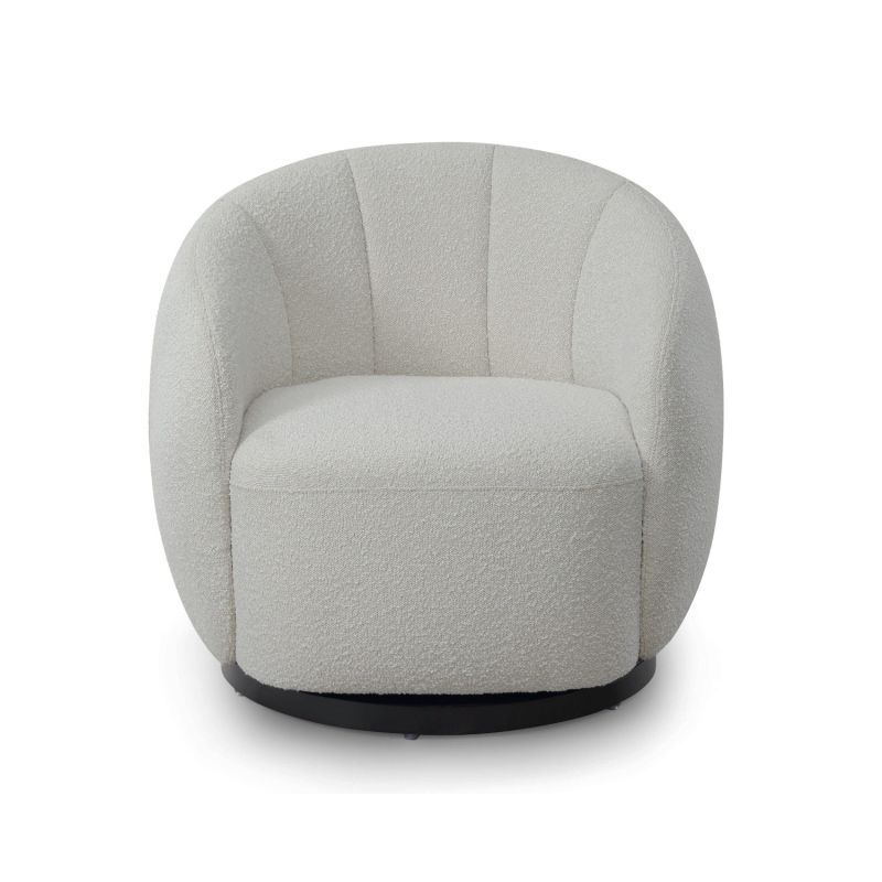 Upholstered boucle sand swivel chair with channelled detailing