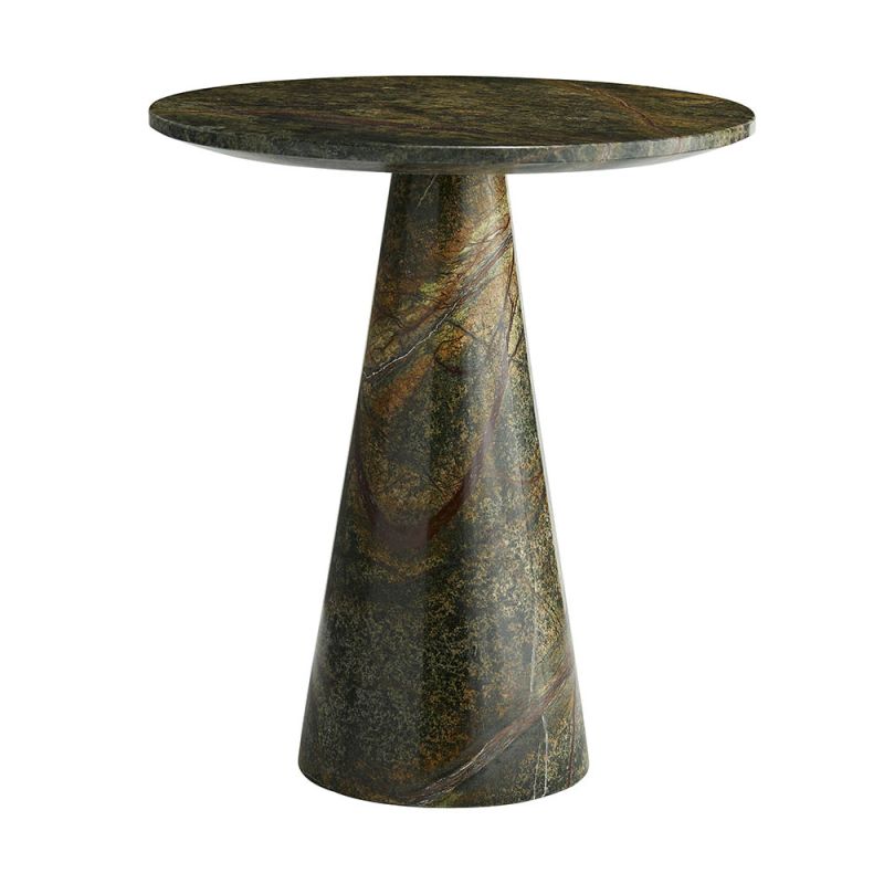 Emerald green marble side table with round top and conical base