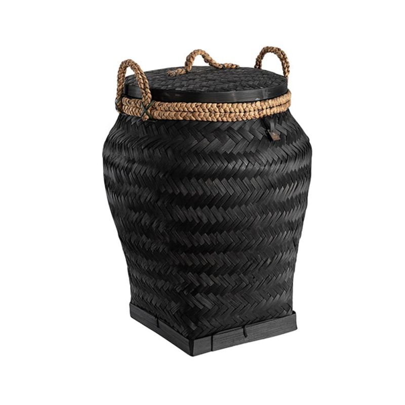 Bamboo laundry basket in black with natural accents