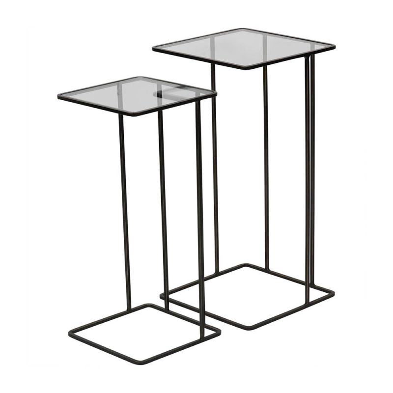 Minimalist style side tables with black frame and glass top