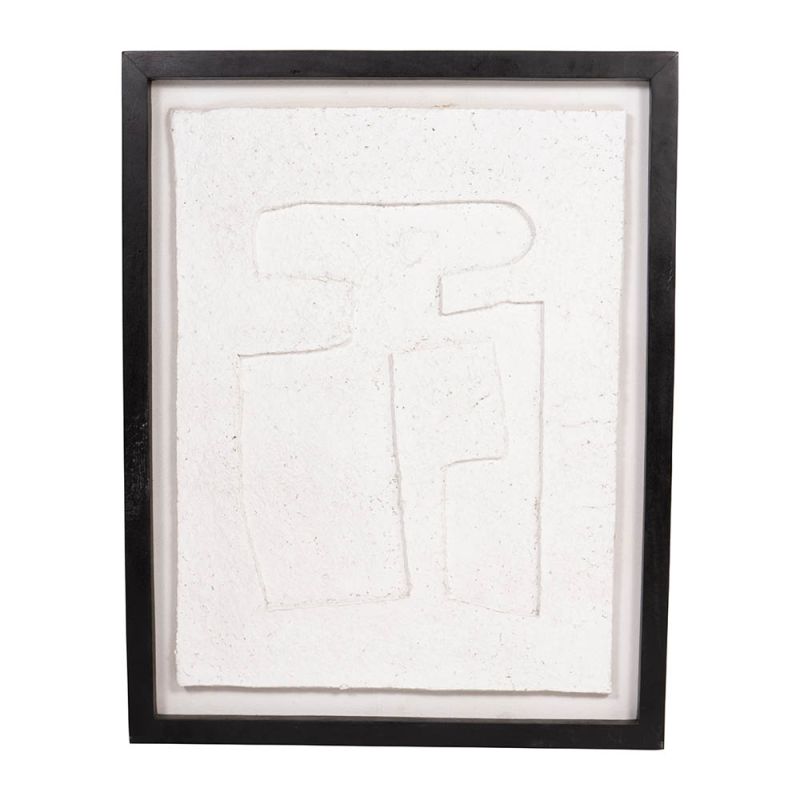 textured abstract wall art in cream, encased in a sleek black frame