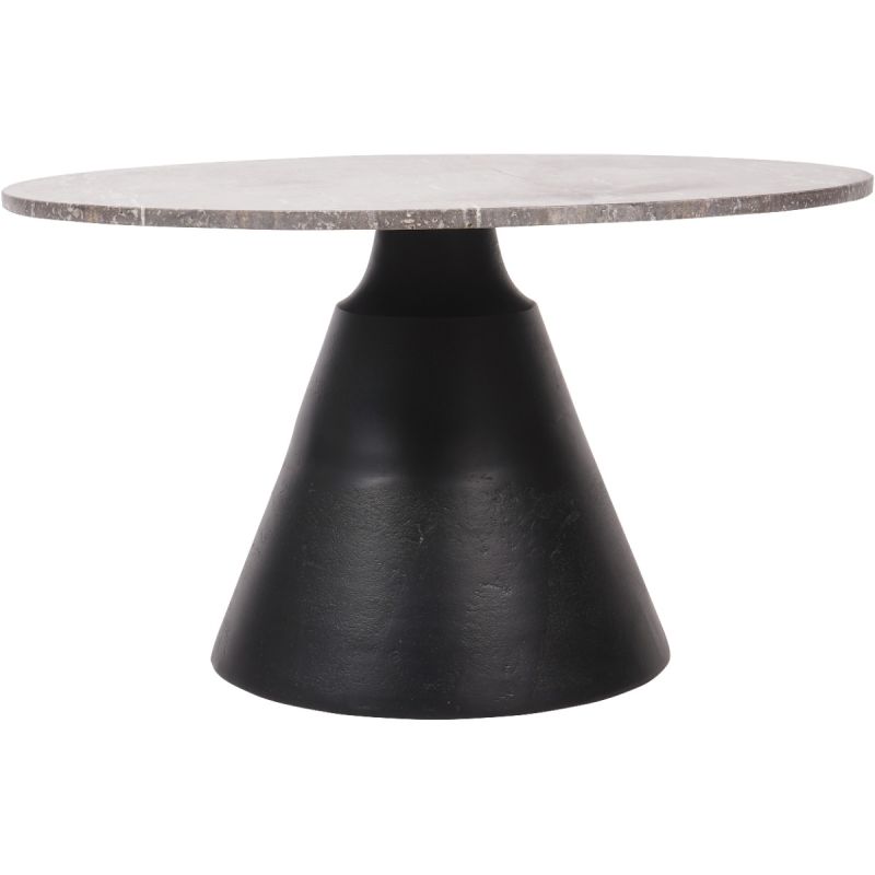 Large cone shaped black coffee table with travertine marble top