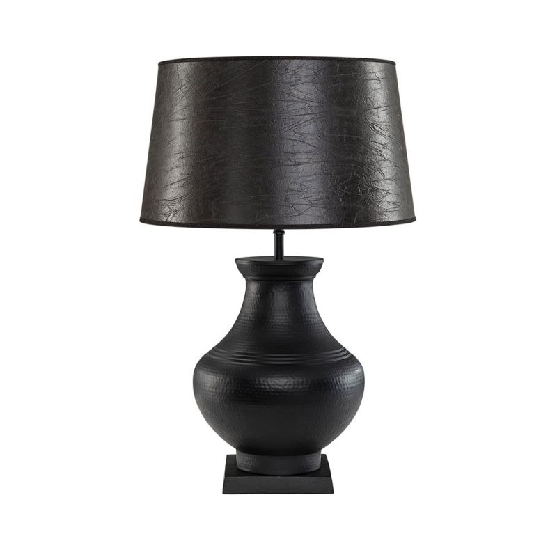 Curved silhouette table lamp with wide base in matte black metal finish