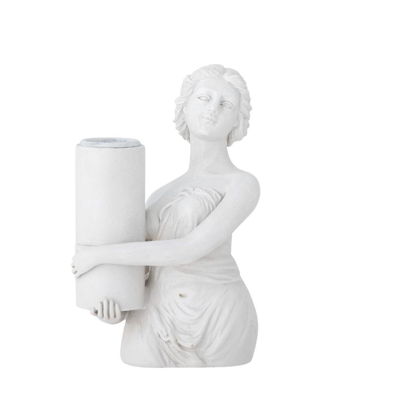 Candle holder in white polyresin featuring majestic woman