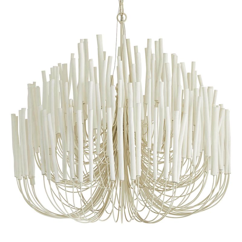 Clustered chandelier made from white-washed wood