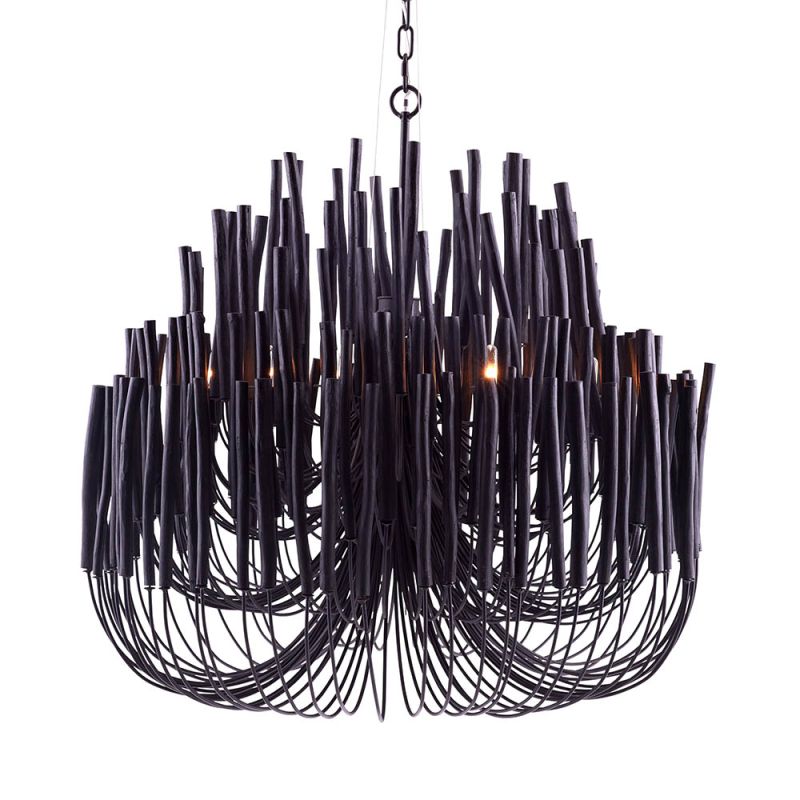 Clustered chandelier made from black washed wood