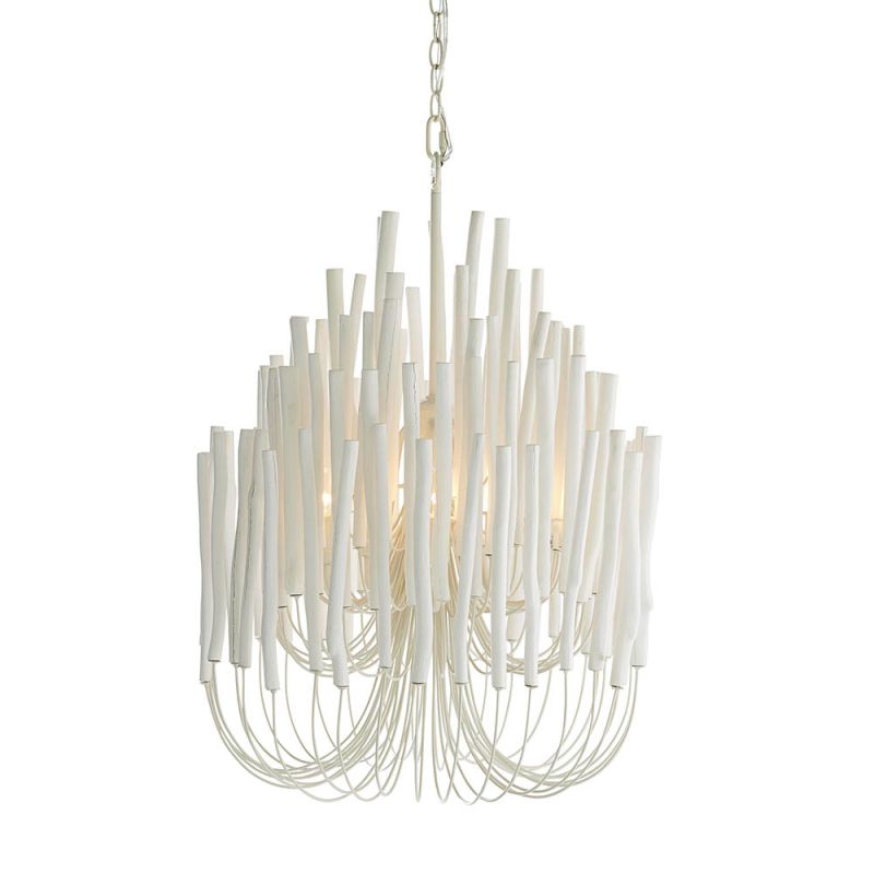 Clustered small chandelier made from white washed wood