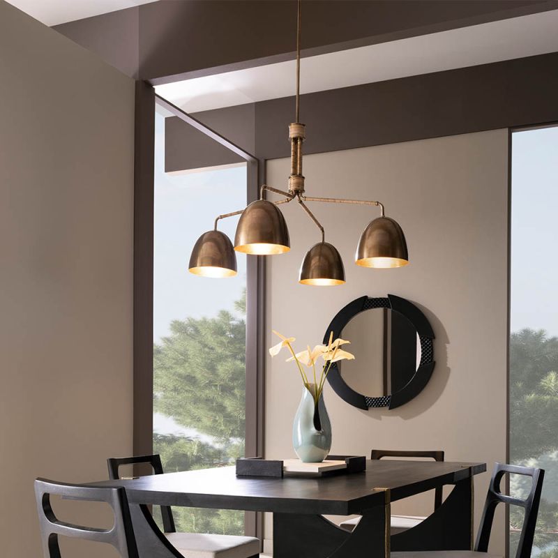 Contemporary brass ceiling light in brass finish and four light shades