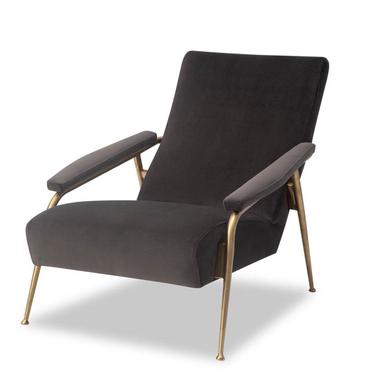 Contemporary lounge chair with velvet upholstery and brushed gold frame