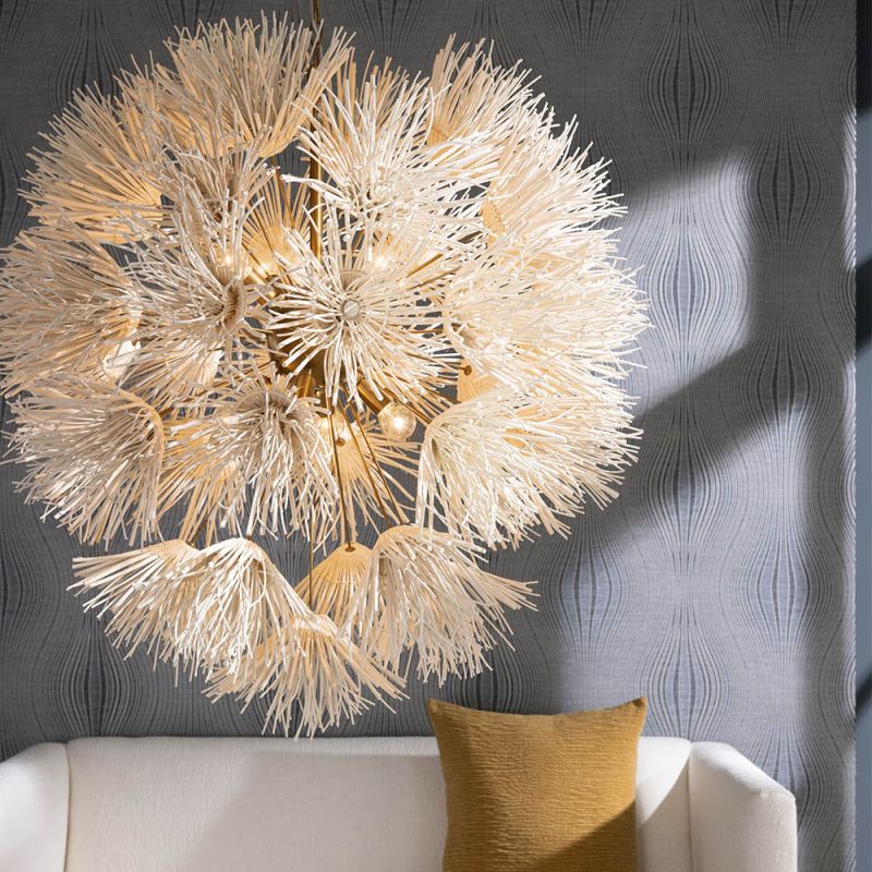 Chandelier with ivory coconut shells hand-formed into delicate dandelion shapes