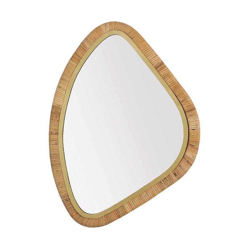 large rattan frame organic shaped mirror