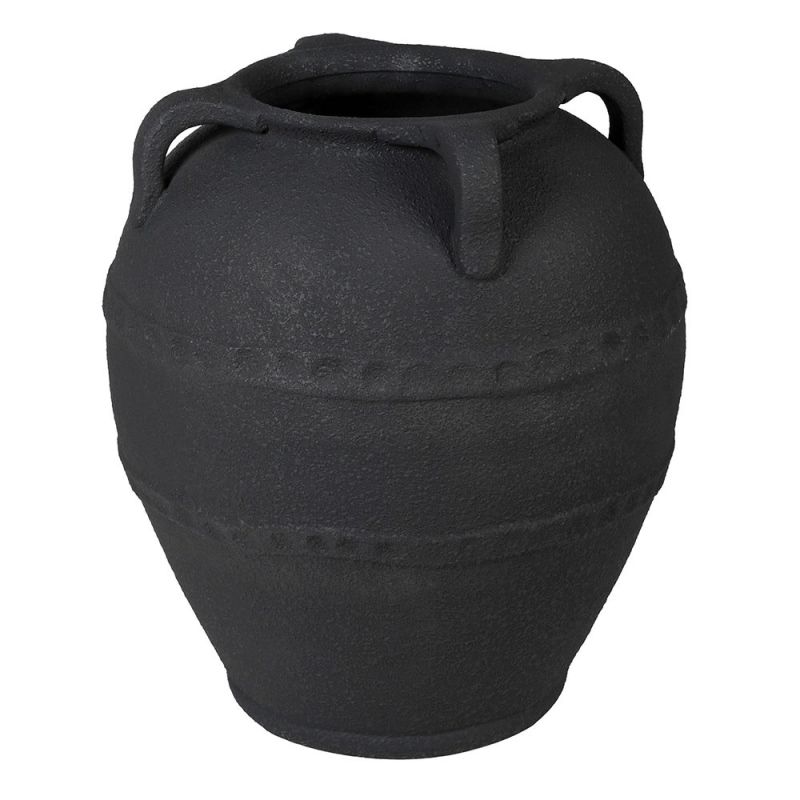 black textured terracotta vase with handles