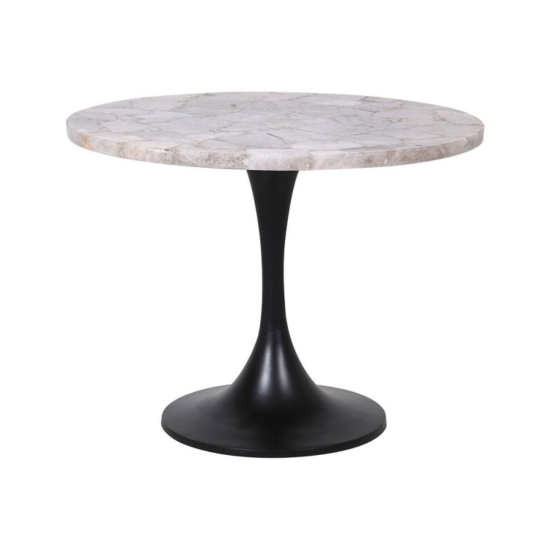 Marble top side table with black metal base