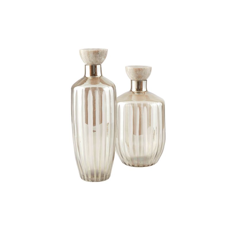 Elegant beige glass decanters with marble stopper