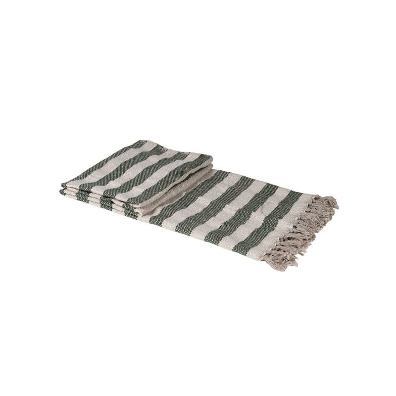 Green stripe throw with fringe details at the bottom