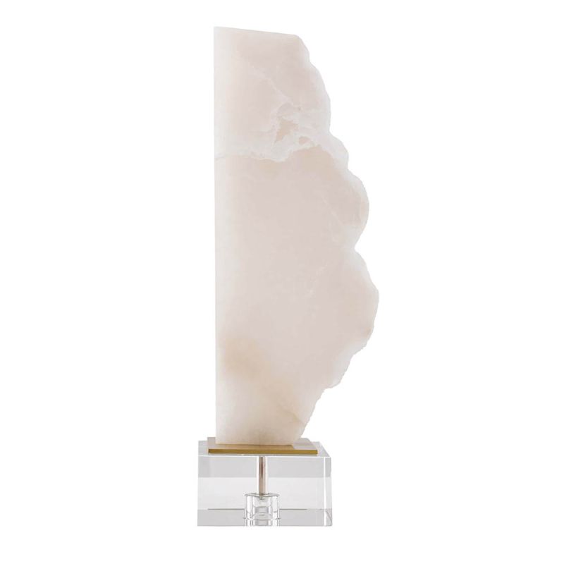 Striking slice of alabaster mounted on clear base with brass accents