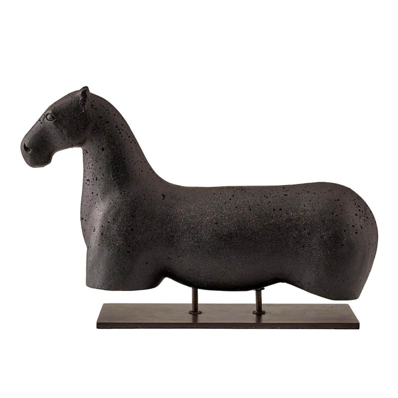 Stone effect horse sculpture mounted on bronze base