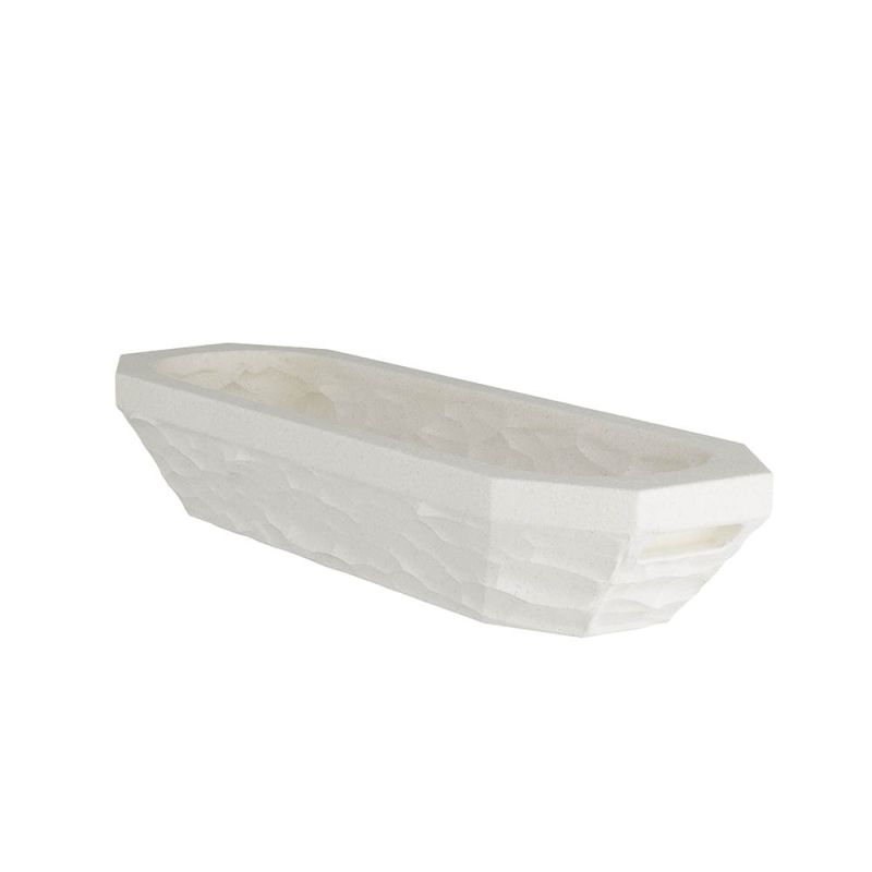 Textured long centerpiece in white stone finish