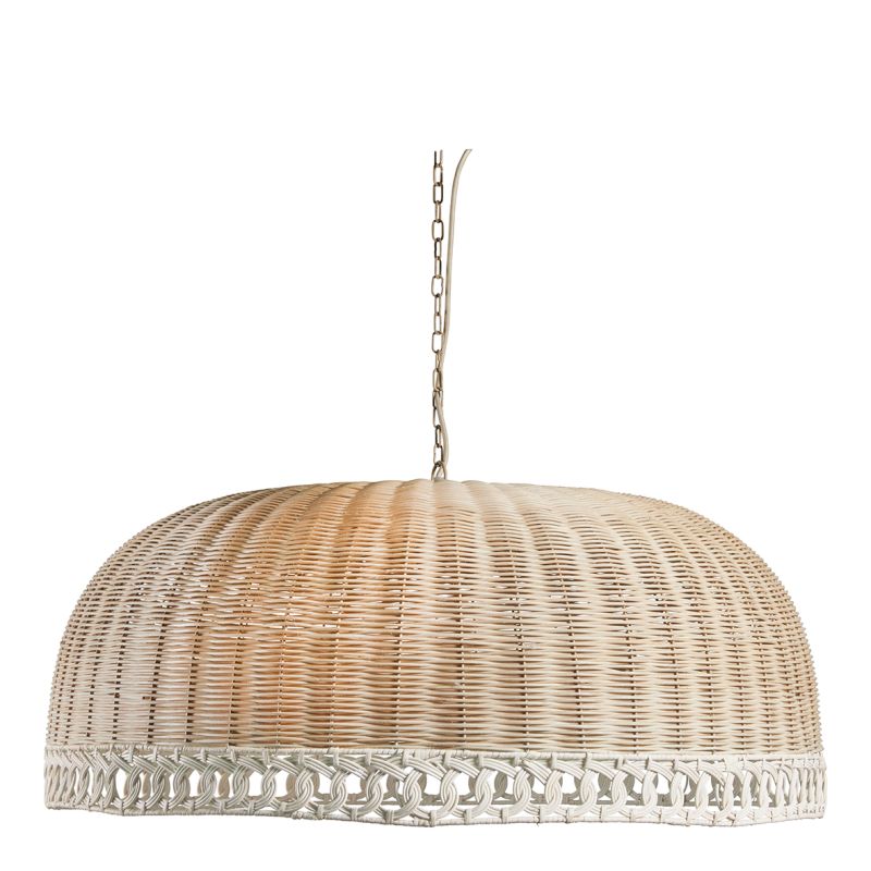 Rattan ceiling light shade with detailed white border