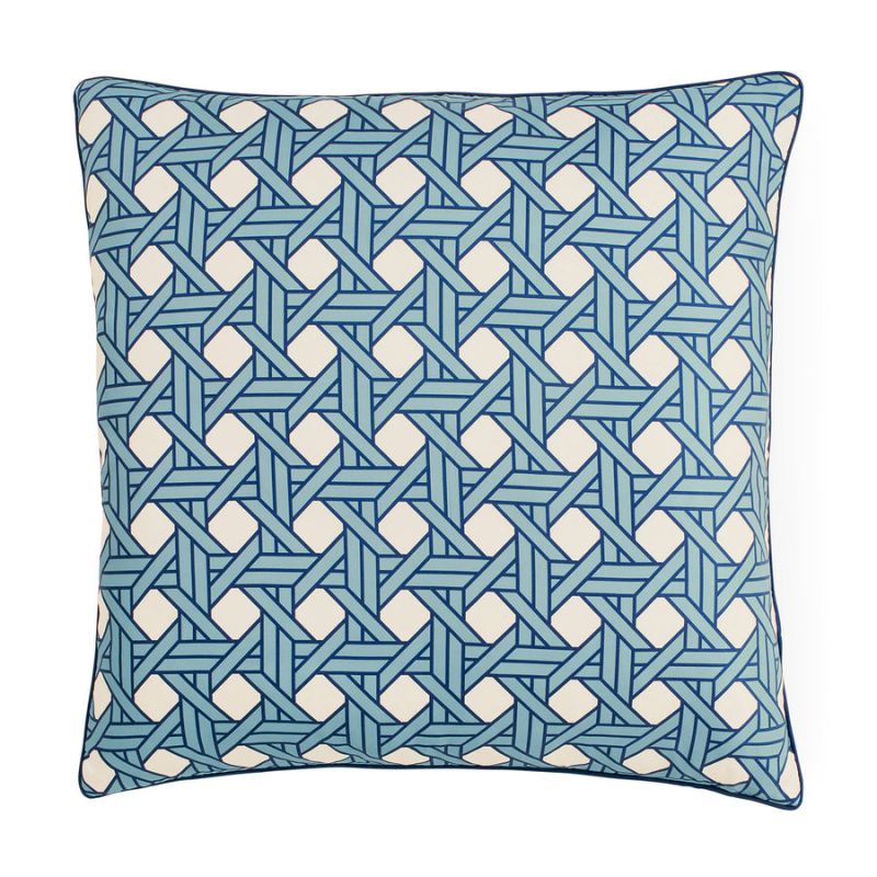 Square cushion with blue diagonal print