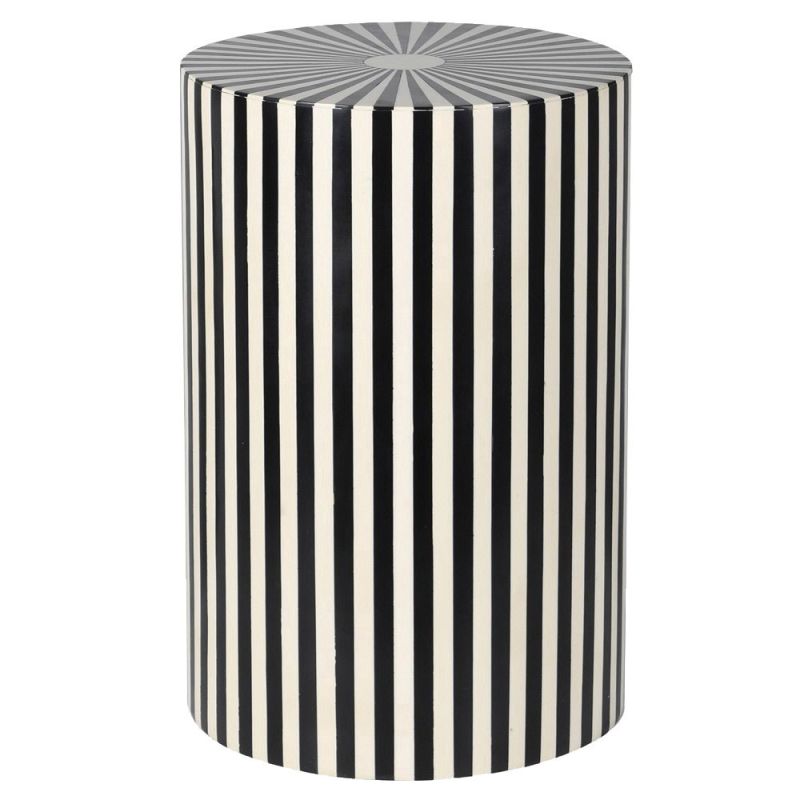 Stripy black and white circular side table