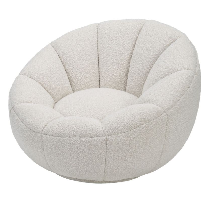 Statement boucle sand swivel chair with enveloping shell-shaped backrest