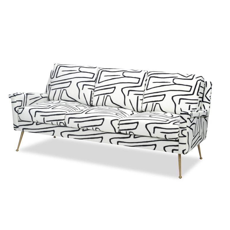 A statement sofa with a stylish zebra print upholstery