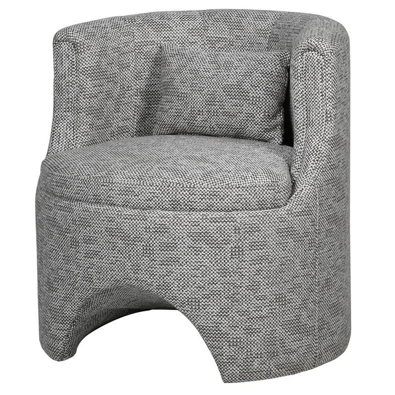 Sophisticated grey linen chair with unique base