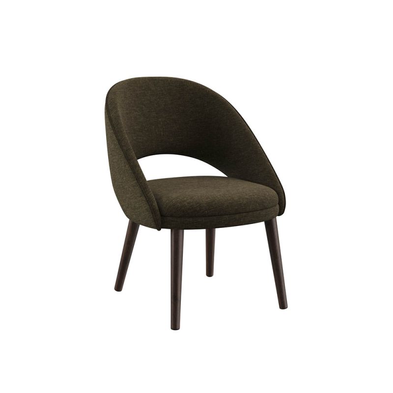 Rounded silhouette dining chair with open back and brown legs