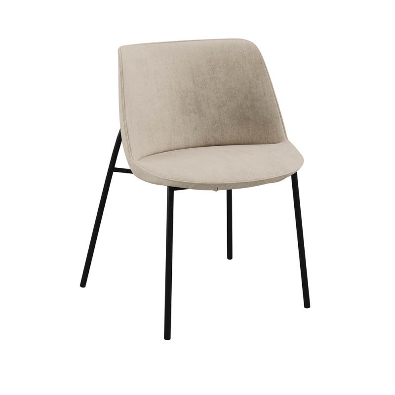 Cream upholstered dining chair with striking silhouette and black legs