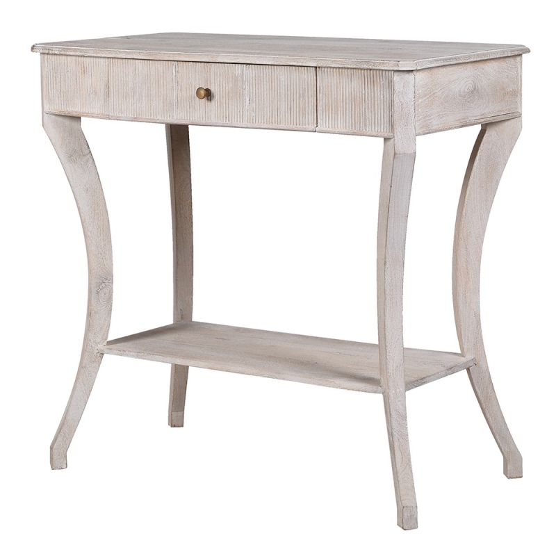 Cream and grey side table with curved legs