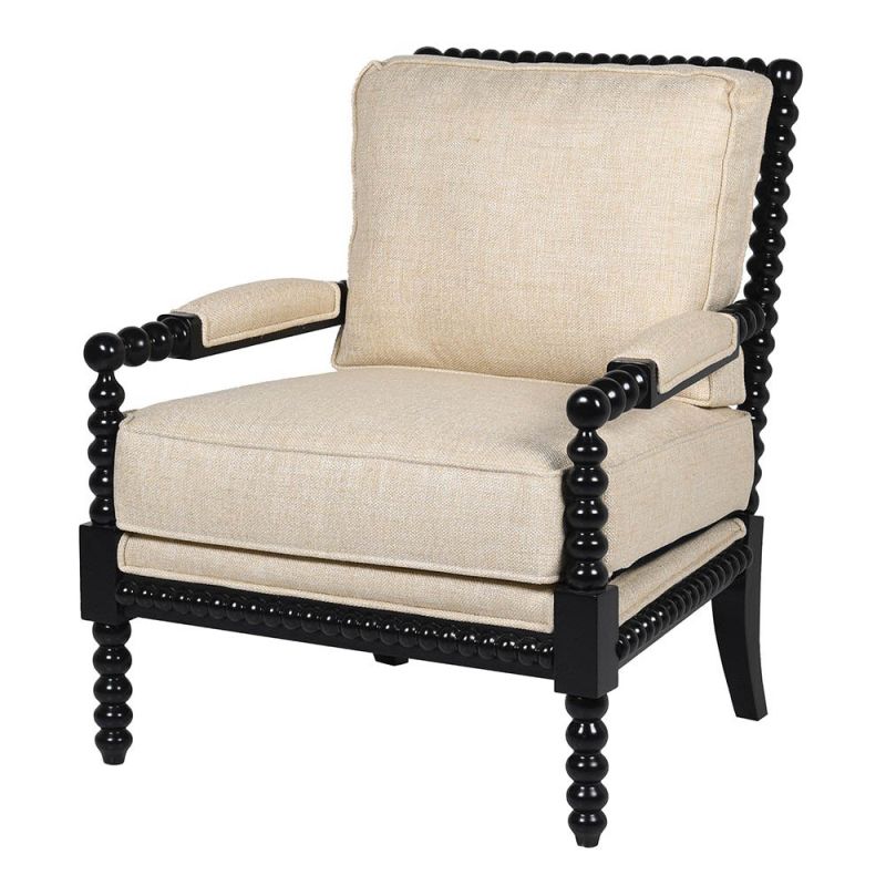 Bobble textured black frame chair with linen seat and back cushion