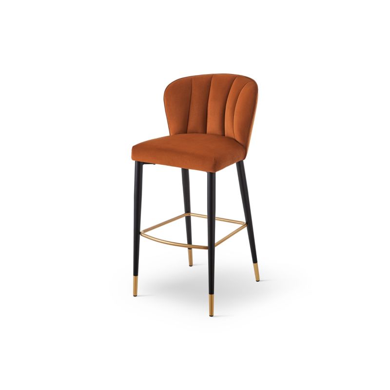 Elegant bar stool with a ribbed style rust seat