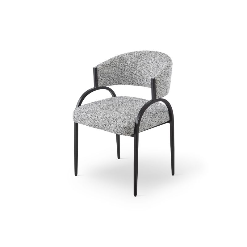 Sophisticated dining chair with black frame and marled grey seat upholstery