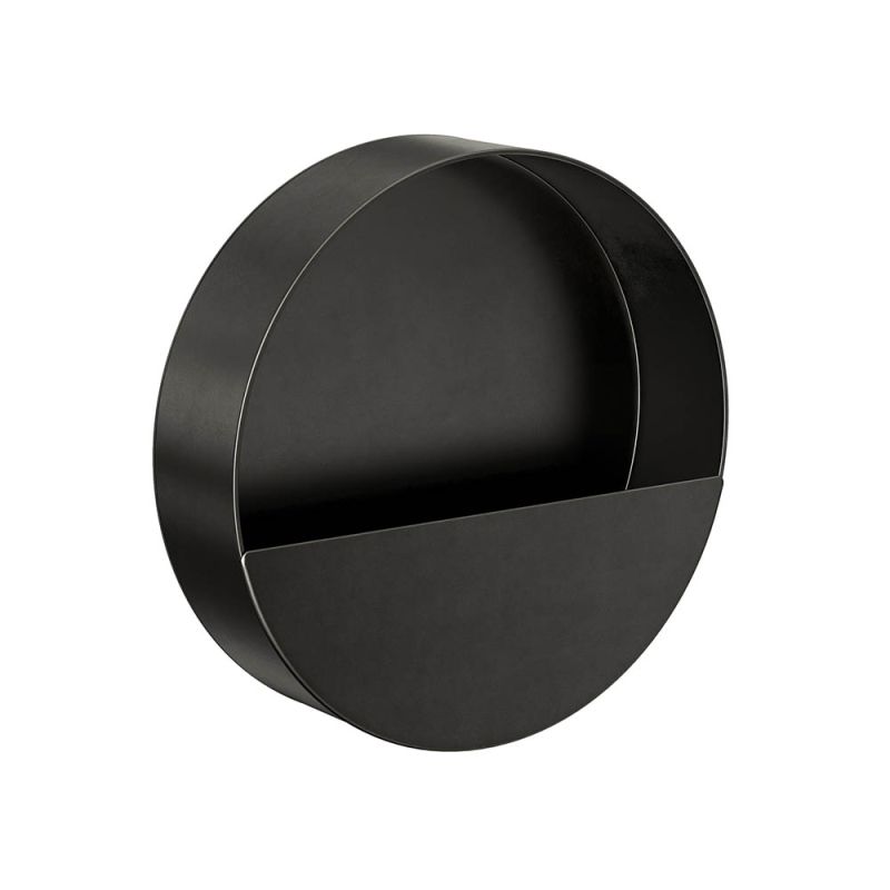 Contemporary round wall-mounted planter in black 